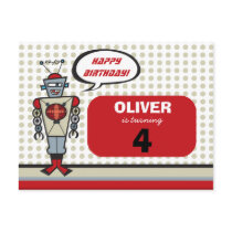 Retro Robot Birthday Party Invitation Postcard