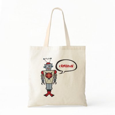 Retro Robot Cartoon Cute Custom Gift Tote Bag by fatfatin_mini_me