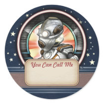 Retro Robot Name Tag Stickers by Retropolis_Travel Retro Robot Name Tag Stickers