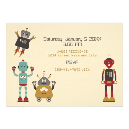 Retro Robot Party Birthday Photo Invitation