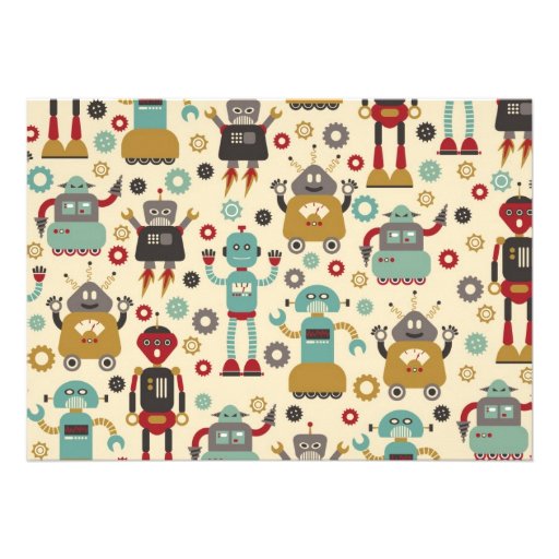 Retro Robots Birthday Party Invitation
