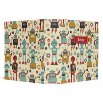 Retro Robots (Cream) 2" Personalized Binder