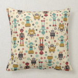 Retro Robots (Cream) Throw Pillow pillows