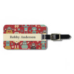 Retro Robots (Red) Personalized Luggage Tag luggage tags