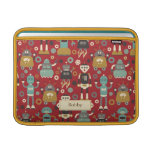 Retro Robots (Red) Personalized Rickshaw Sleeve MacBook Air Sleeves