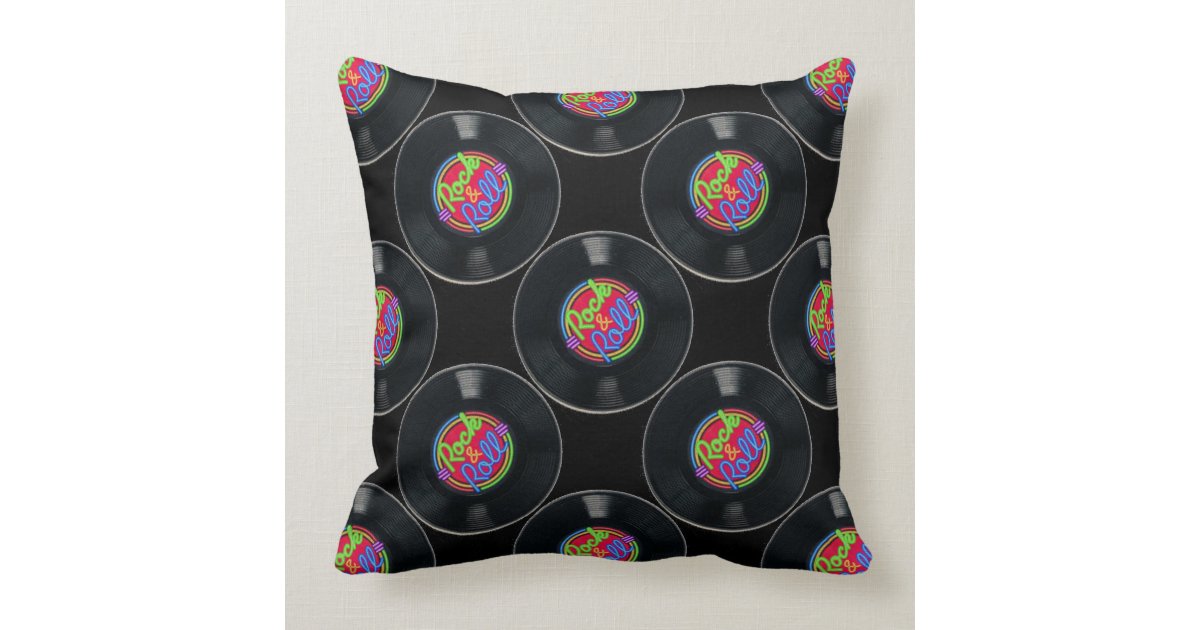 Retro Rock & Roll Vinyl Throw Pillow Zazzle