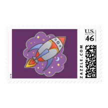 Retro Rocket Postage Stamp