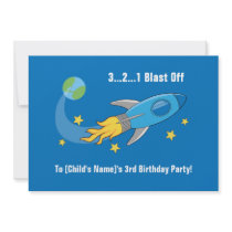 Retro Rocket Ship Birthday Invitation 5x7