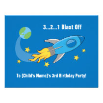 Retro Rocket Ship Birthday Invite invitations