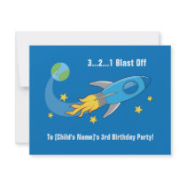 Retro Rocket Ship Birthday Invite invitations