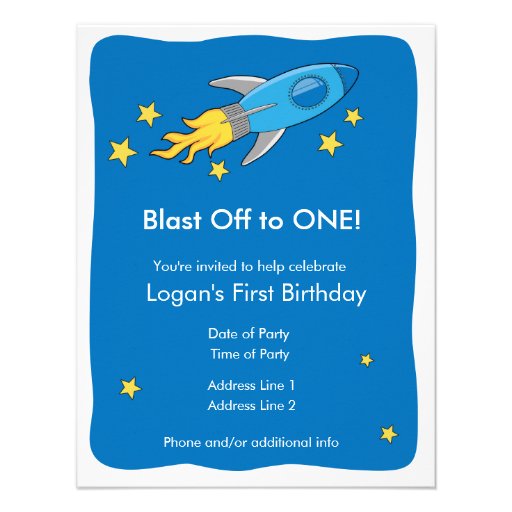 Retro Rocket Ship Blast Off Birthday Invitation