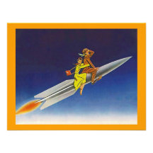 Retro Rocket Ship Riding Away Moving Announcements