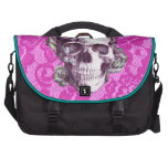 Retro Rose Skull on magenta lace. Commuter Bag