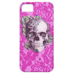 Retro Rose Skull on magenta lace. iPhone 5 Covers