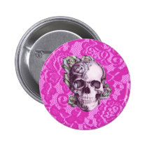 Retro Rose Skull on magenta lace. buttons