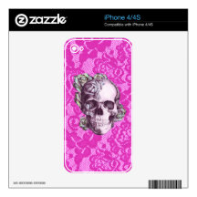 Retro Rose Skull on magenta lace. Skins For iPhone 4S