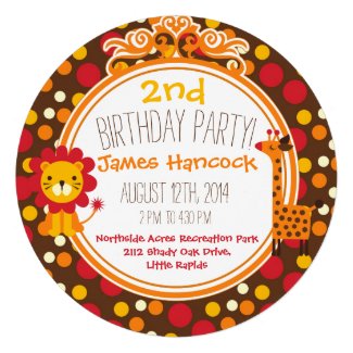 Retro Safari Birthday Circle Invite Custom Invitations