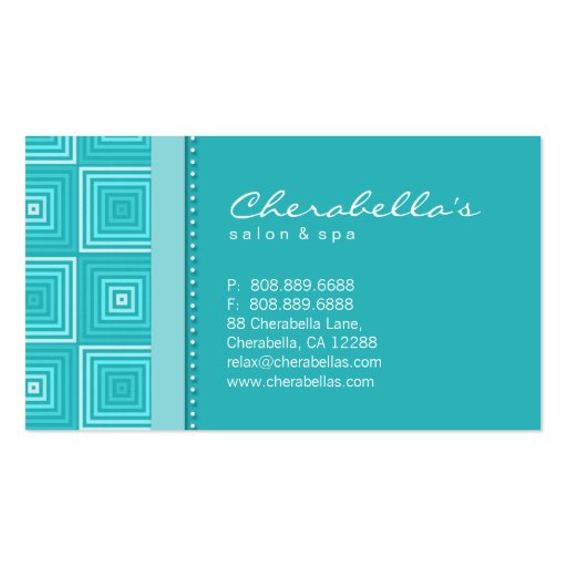 Retro Salon Spa Business Card Square Turquoise (back side)