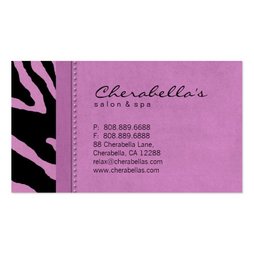 Retro Salon Spa Business Card Zebra Pink (back side)