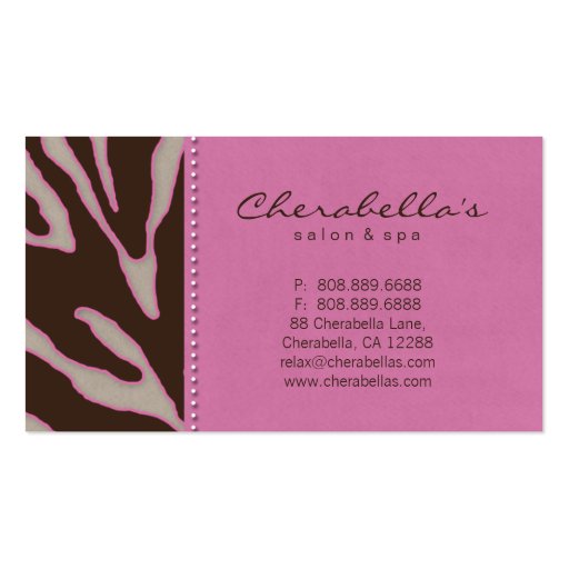 Retro Salon Spa Business Card Zebra Pink Brown (back side)