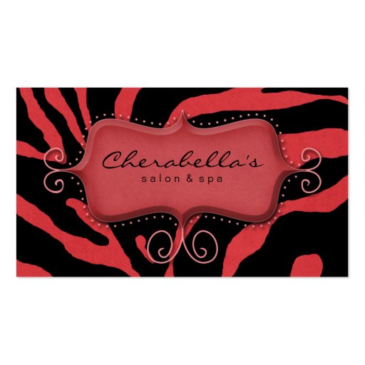 Retro Salon Spa Business Card Zebra Red (front side)