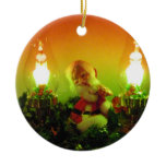 Retro Santa and Bubble Lights Christmas Ornament