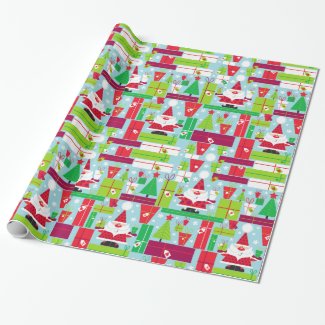 Retro Santa and Presents Christmas Gift Wrapping Paper