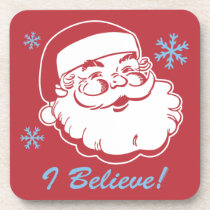Retro Santa Believe Cork Coaster cork coasters