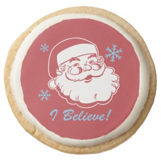 Retro Santa Believe Round Premium Shortbread Cookie