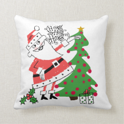Retro Santa Ho Ho Ho Christmas Holiday Pillow