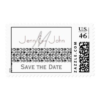 Retro Save the Date Monogram Names Postage Stamp stamp