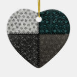 Retro Scrap Patchwork Black Heart Ornament