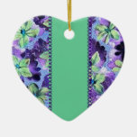 Retro Scrap Patchwork Purple Green Heart Ornament
