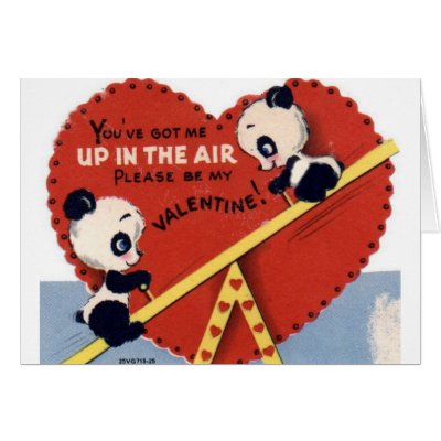 Retro See Saw Panda Bear Valentine's Day Card