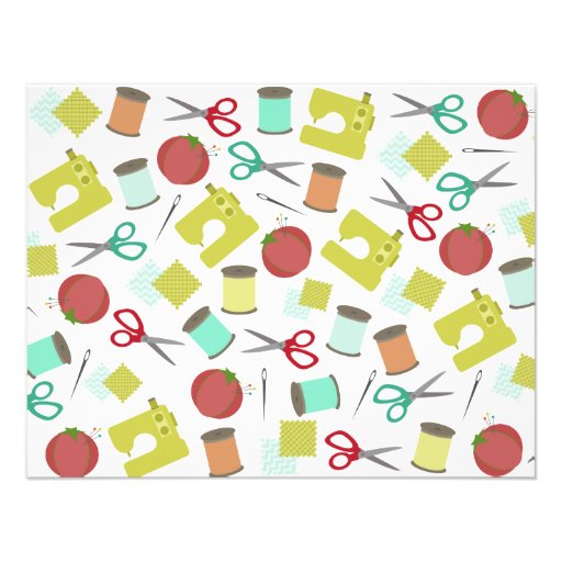 Retro Sewing Themed Flat Notecards Custom Announcements