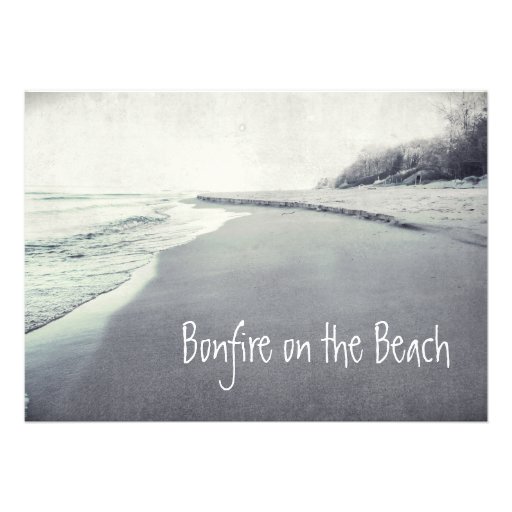 Retro Shoreline Bonfire on the Beach Personalized Invitations