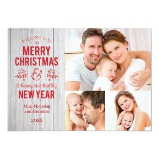 Retro Sign in Rustic Wood Merry Christmas Card Invites