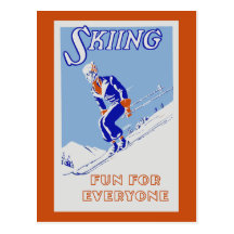 Retro skiing fun for everyone postcards