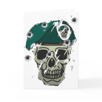 Retro skull and beret military motif greeting card