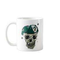 Retro skull and beret military motif coffee mugs