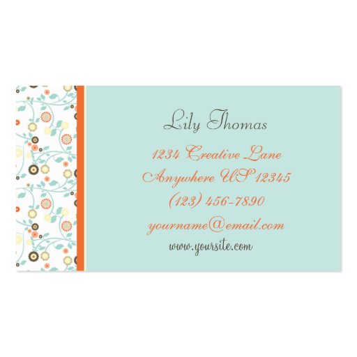 Retro Small Floral Business Card (front side)
