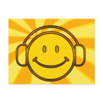 Retro Smiley Headphones postcards by postcardsfromtheedge Retro Smiley Headphones postcards