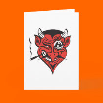 retro smoking devil face cards