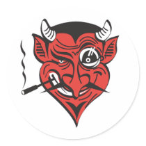 retro smoking devil face stickers