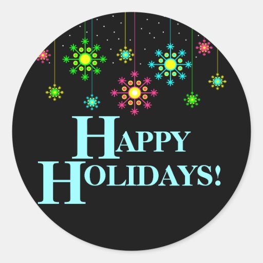 Retro Snowflake Happy Holiday Sticker | Zazzle