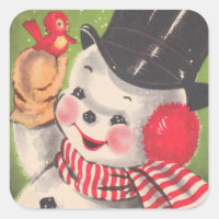 Retro Snowman Christmas Square Sticker