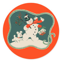 Retro Snowman Round Sticker