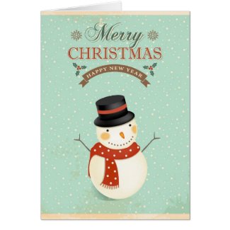 Retro Snowmen Happy New Year Merry Christmas Greeting Card