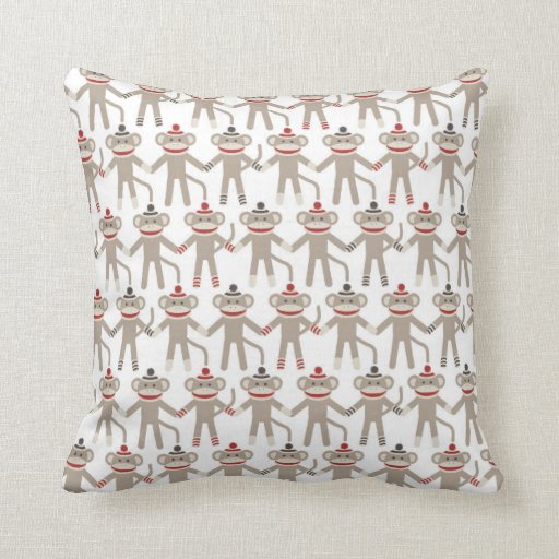 Retro Sock Monkey Throw Pillow Zazzle