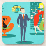 Retro Space Age Cartoon Couple Cork Coasters